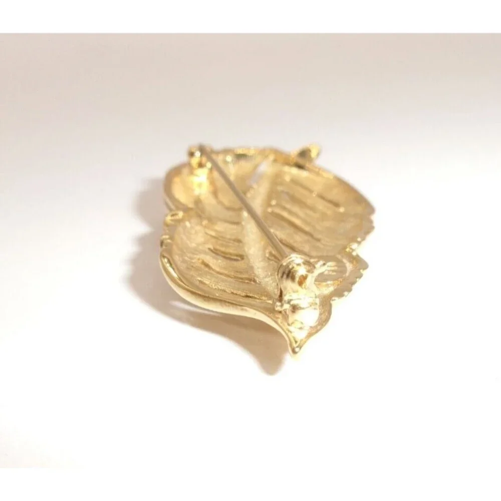 Vintage Napier Leaf or Feather Pin Brooch Gold Tone Open Work Signed F90 2.25 in